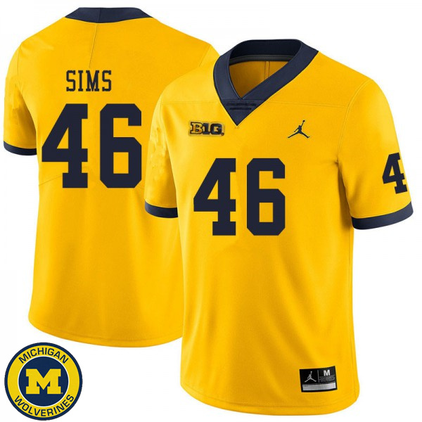 Men's University of Michigan #46 Myles Sims Yellow NCAA Football Jersey